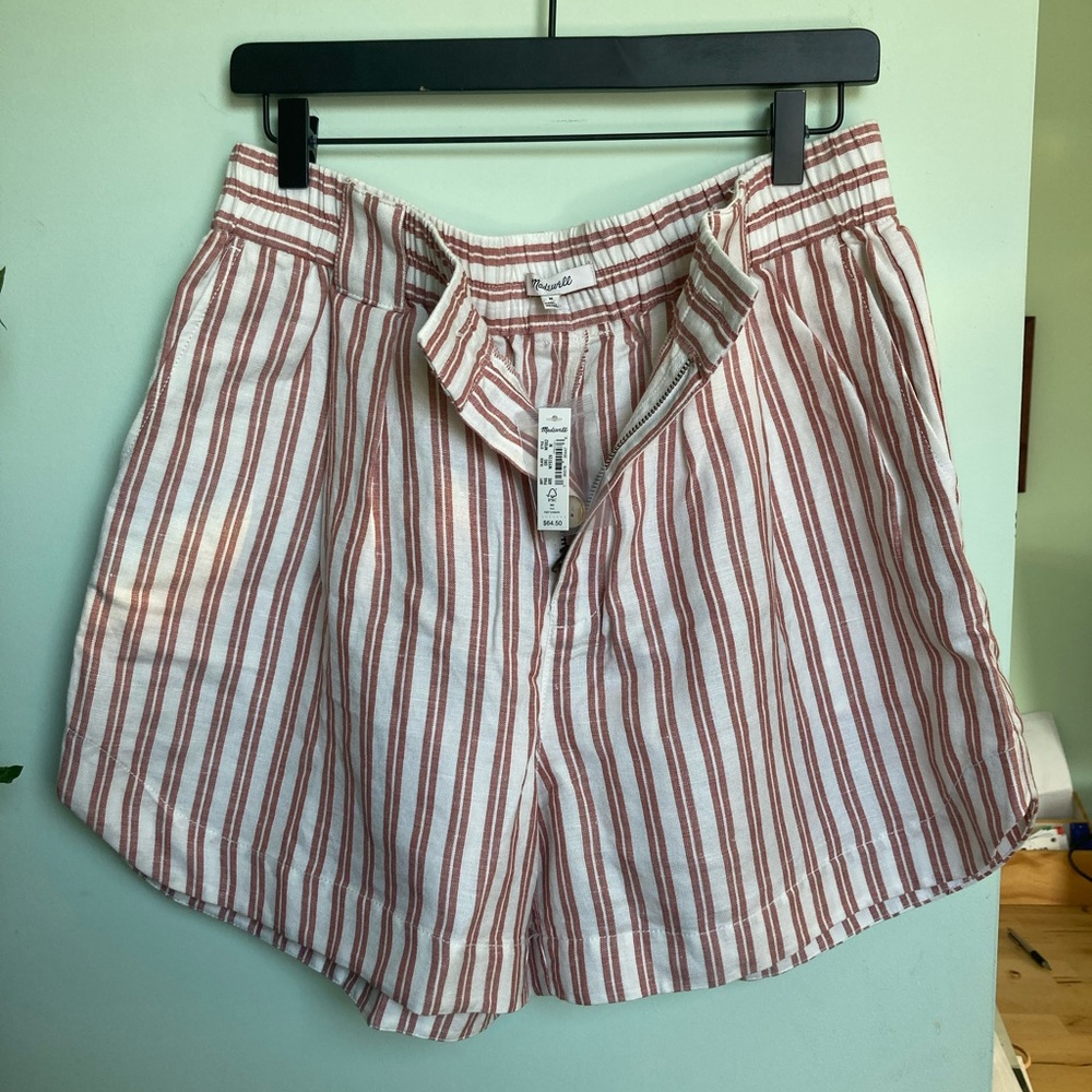 Madewell Linen-Blend Curved-Hem Shorts in Stripe NWT (Size Medium) - Picture 5 of 6